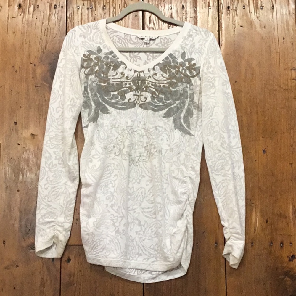 SOLD! Cute and Comfy Cabi Shirt in White, Gray & Copper